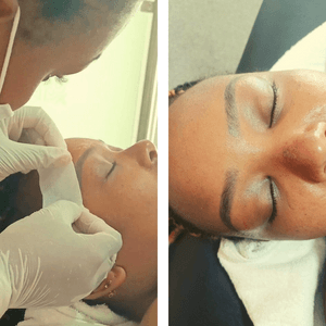 Before and after eyebrow threading, Viv's in-Houz spa, Nairobi